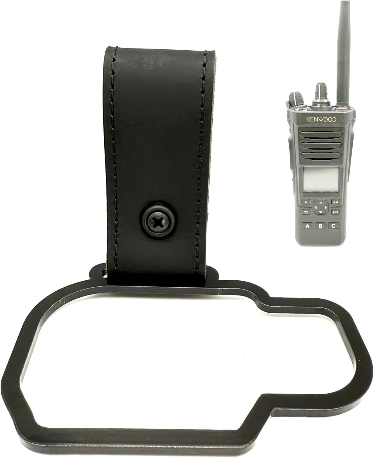 Radio Holder for Kenwood VP8000, Black Leather Belt Clip Holster with Metal Powder Coated Ring