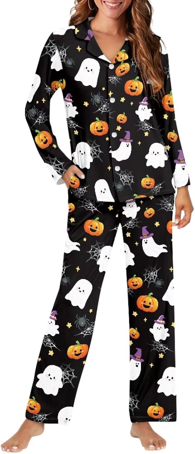 JEOCODY Pajamas Set for Women Soft Long Sleeve Button Down Sleepwear Plus Size Pj Lounge Sets Loungewear - Image 2