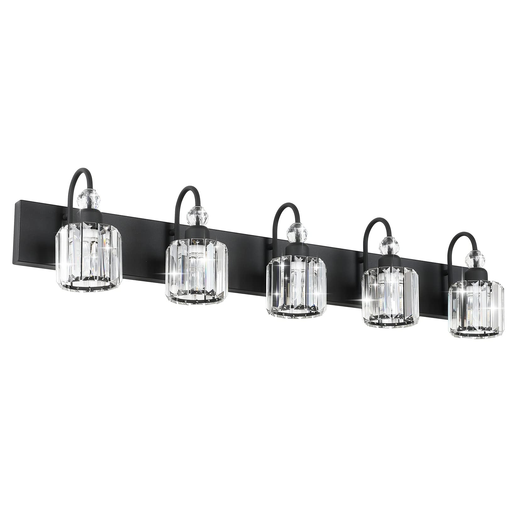 Ralbay Modern Crystal Black Vanity Light 5-Lights Modern Crystal Vanity Lights for Bathroom Matte Black Crystal Bath Wall Light Fixtures Modern Black Crystal Bathroom Light Fixtures