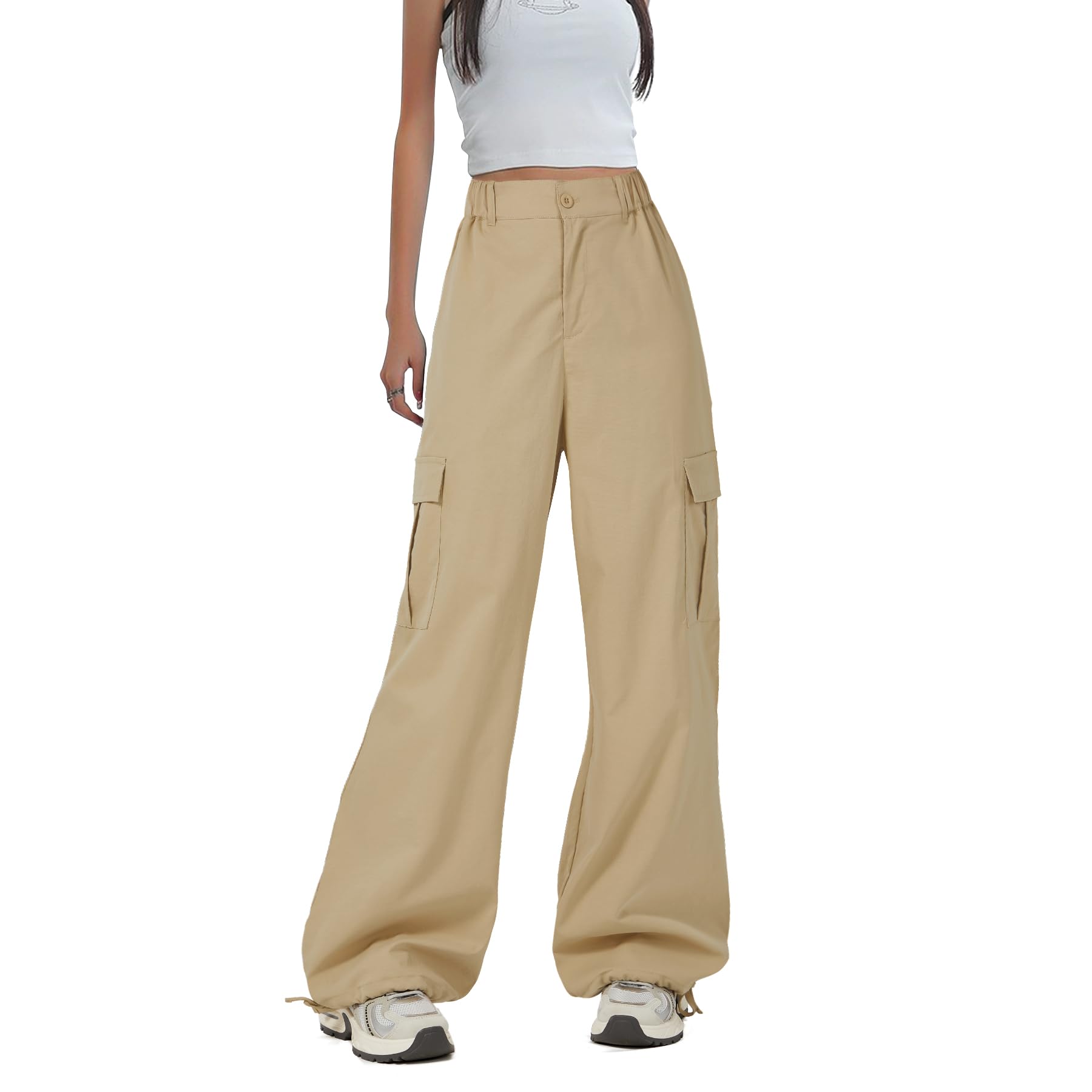 Zando Womens Cargo Pants Baggy Parachute Pants Joggers Y2k Trendy Stretchy High Waist Wide Leg Trousers with Pockets