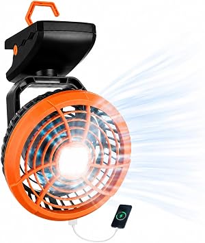 Durapower Clip-on Camping Fan with LED Lantern, Magnetic Base & Hanging Hook Ideal for Travel, Tent, RV, Picnic, Treadmill, Stroller, Golf Cart & Home