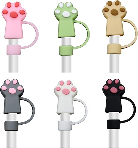 6 fundas de paja para popote de 0.394 pulgadas (0.394 in), tapas de silicona compatibles con Stanley, tapones de paja de pata de gato, protectores