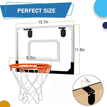Mini Indoor Basketball Hoop Over The Door, Basketball Hoop Set for Home Dorms Wall Mounted Garage with 4 Balls and Pump, Gifts for Teen Boys Girls