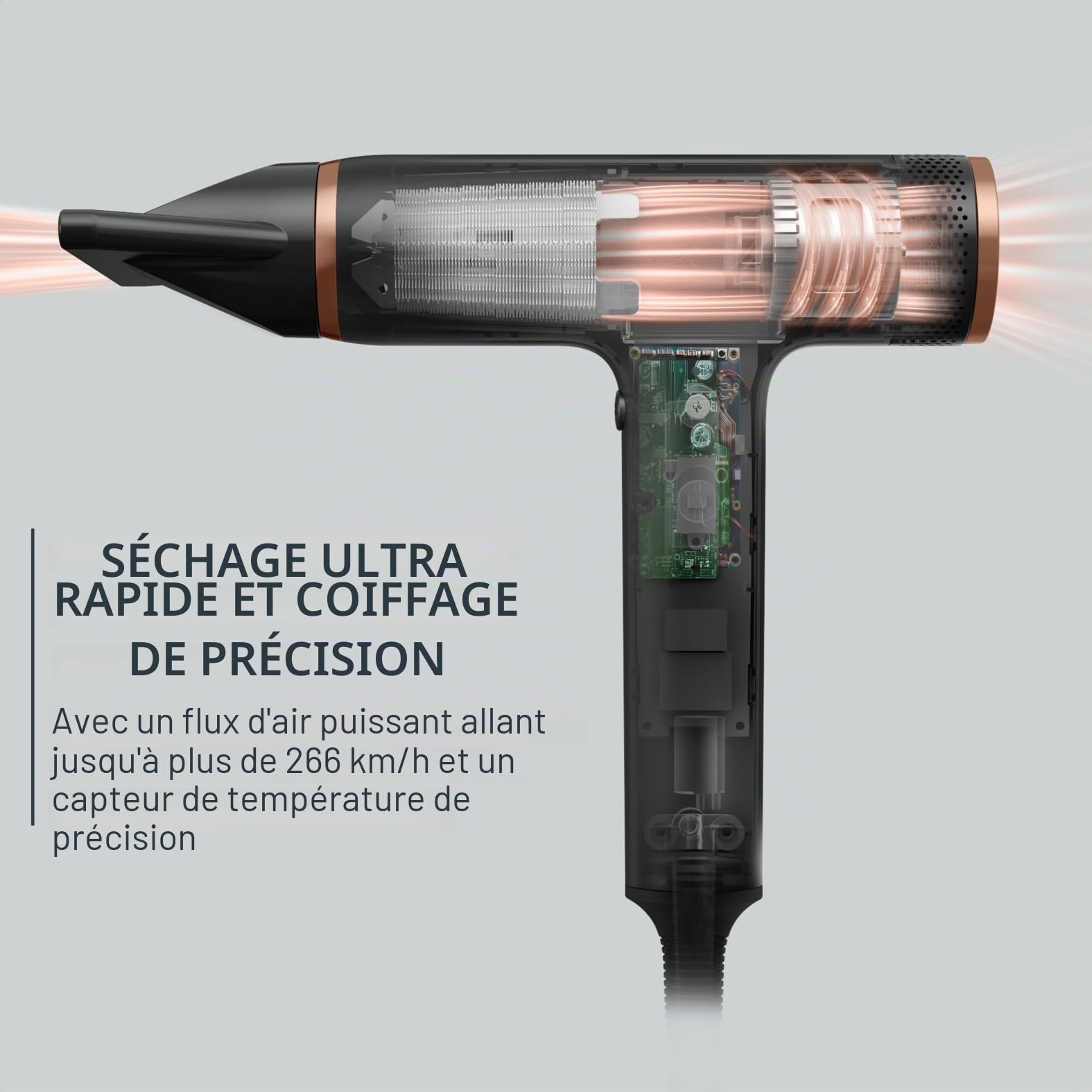 Rowenta Sèche-cheveux nano compact haute vitesse Boost ions antistatiques capteur de température 3 réglages pour cheveux soyeux et brillants