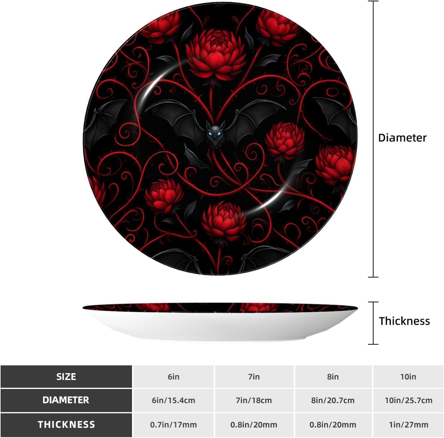 Gothic Skull And Flower Pattern Style Ceramic Plate Display Decorative Plate With Stand Wall Hanging Plate For Home Decor 10 Inch