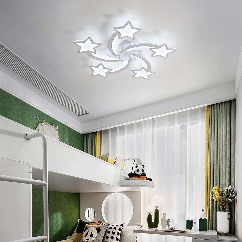 Kidsroom Light Fixtures, Acrylic Modern LED Ceiling Light, Star Creative Meteor Shape Flush Mount Ceiling Lamp for Kids Room, Bedroom, Living Room (5 Stars(6500K Cool White))