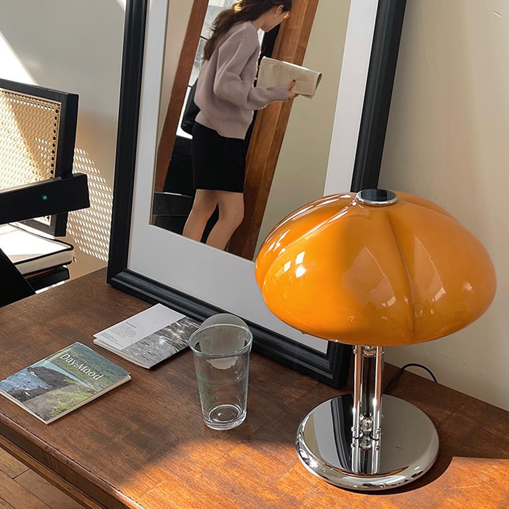 Lampe Persimmon Lampe de table kaki en verre orange pour chambres à coucher, salon, 3000K/4000K/6000K réglable, lampes esthétiques de 11,8 pouces pour chambre à coucher, lampe de chevet à base