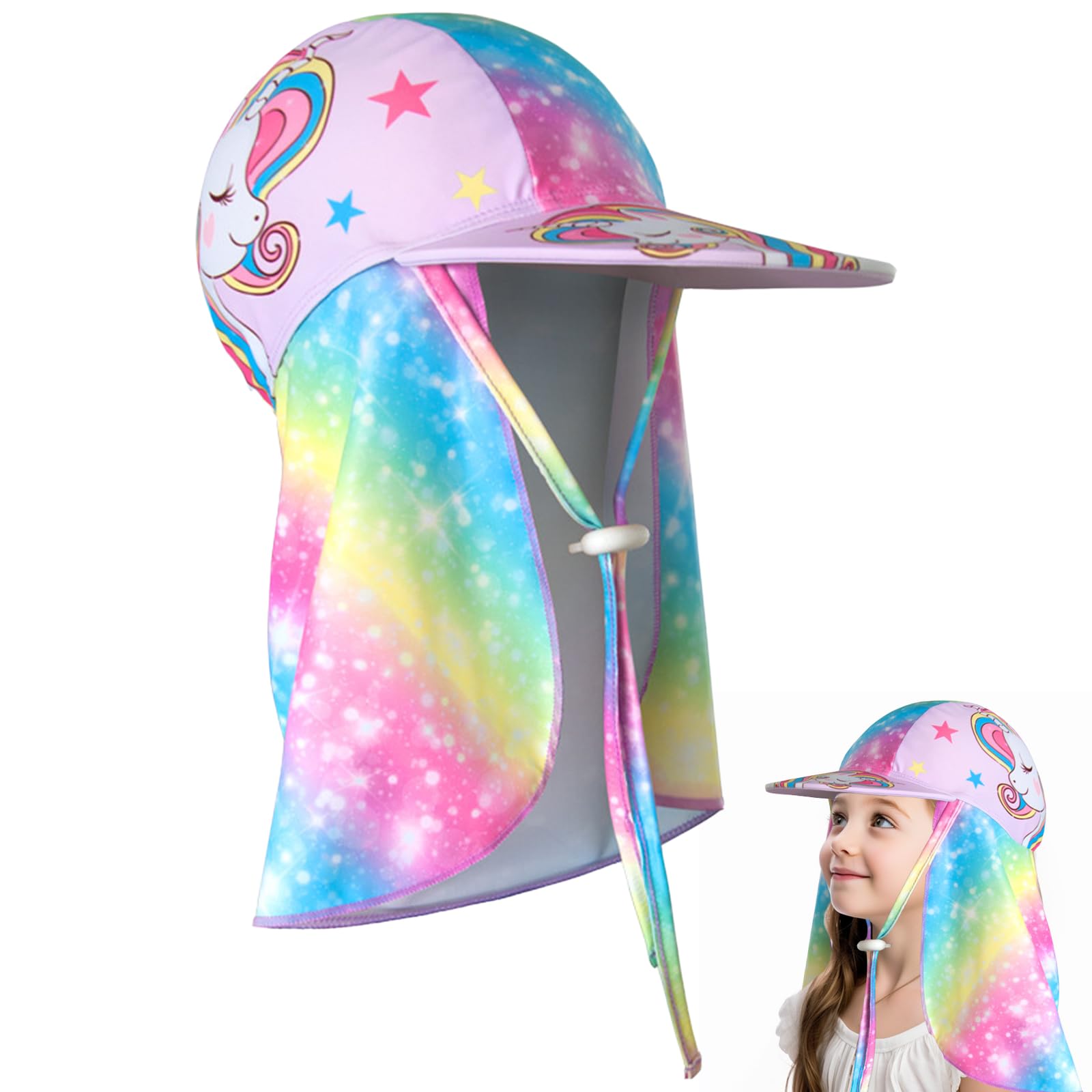 WENAUANG Unicornio Sombrero de Sol para Bebé, UPF 50+ Protección Solar Gorra, Gorra Playa Plegable con Correa Ajustable para la Barbilla y ala Ancha, Adecuado 3 4 5 6 7 8 9 10 Años