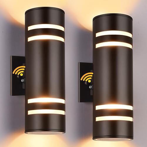 Housen Solutions Paquete de 2 luces de pared para exteriores del atardecer al amanecer, accesorios de iluminación exterior impermeables, luz de