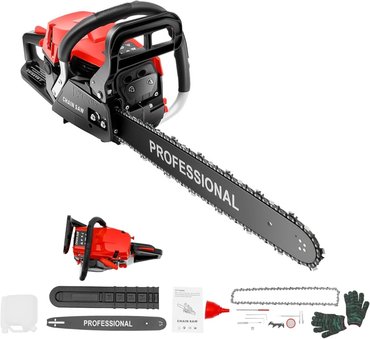 Motosierra de gas de 58 cc, motosierras de gas de 20 pulgadas con bolsa de herramientas, 3.6 HP, 2 ciclos, motosierra de gasolina inalámbrica de mano para cortar árboles, madera, jardín, granja