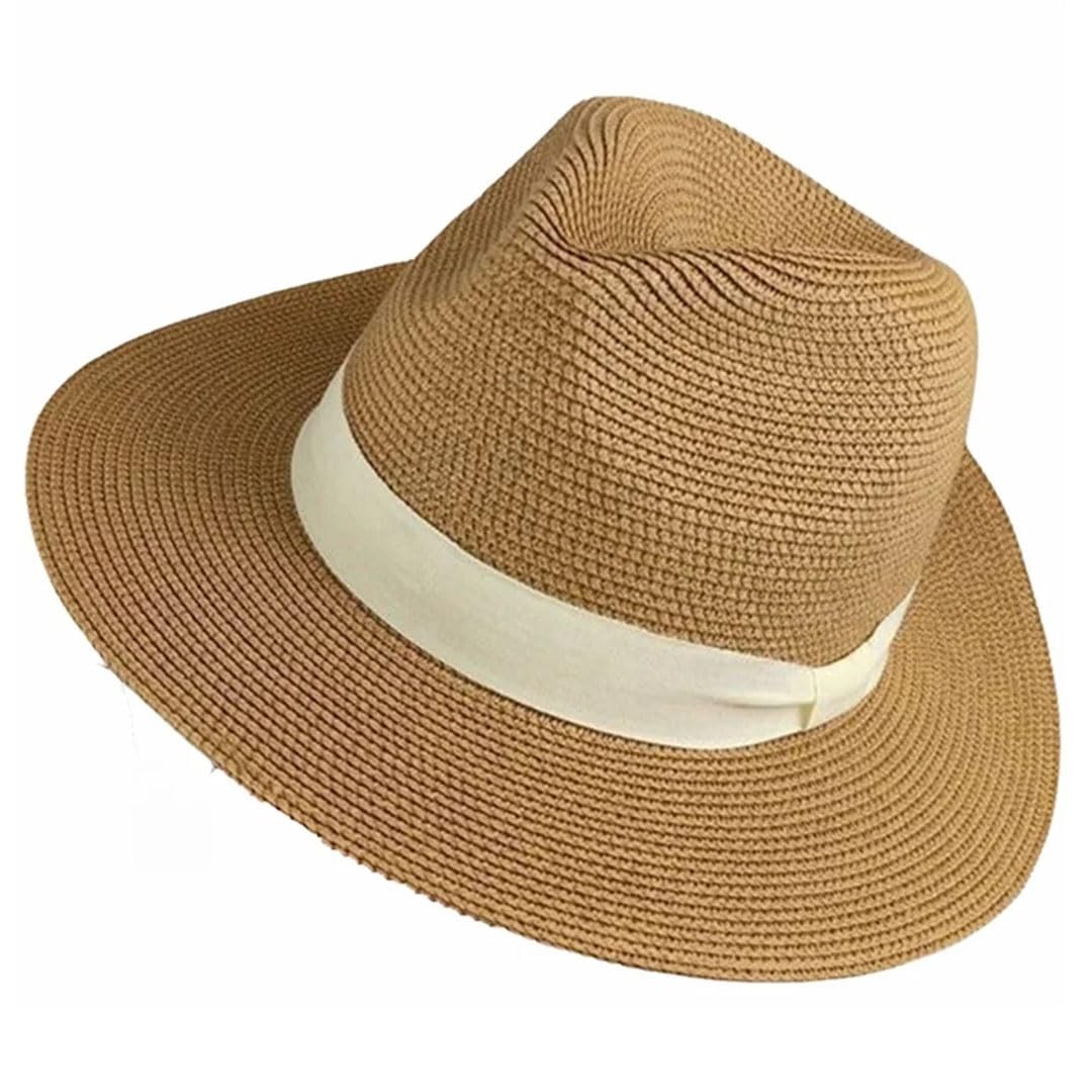 Cappello Panama da donna a tesa larga da spiaggia, Nero , 7 1/8-7 3/8