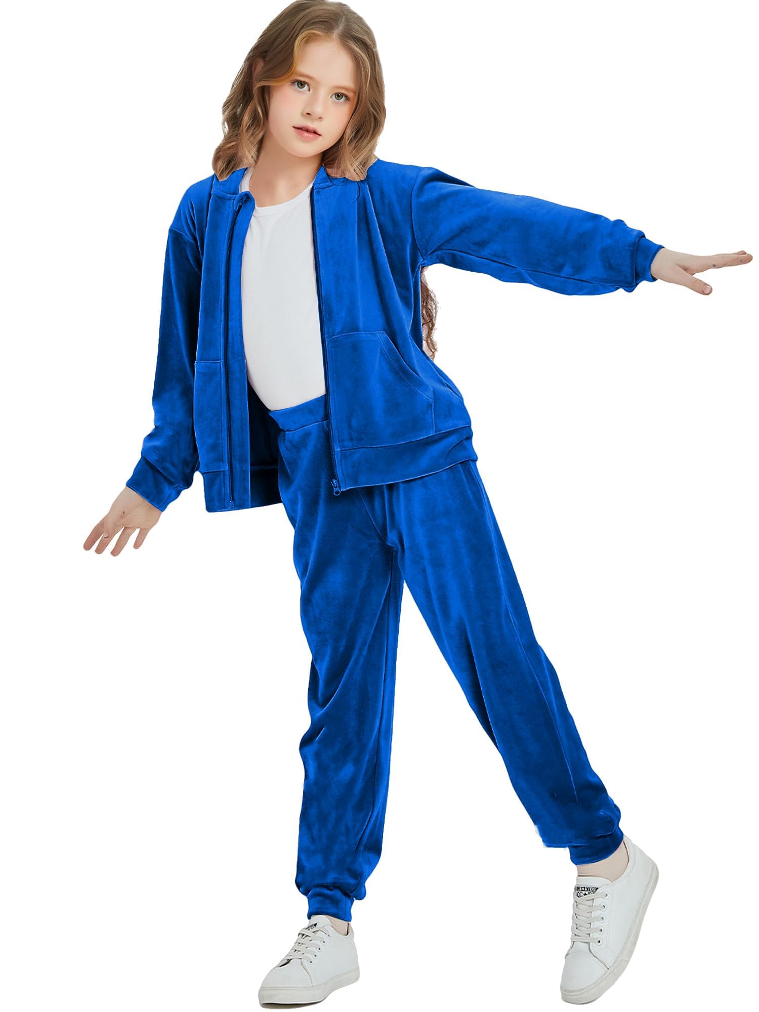 Woolicity Chicas Sudaderas Set Terciopelo Tracksuit 2 Piezas Outfits Zip Up Hoodies y Pantalones Ropa Deportiva Jogging Set