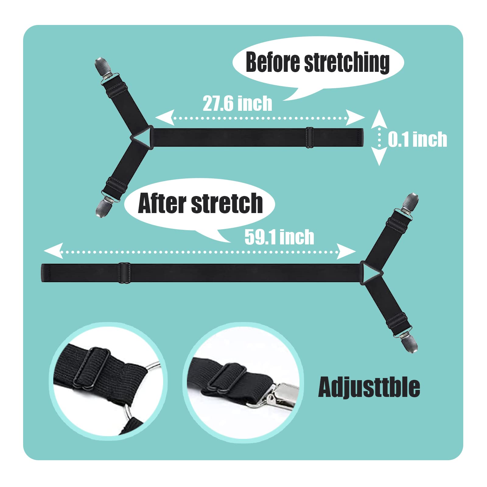 Bed Sheet Holder Straps,Adjustable 6 Way Cross Sheet Clips Bed Mattress Cover Fitted Bed Sheets Sofa Cushion Elastic Band Suitable for Twin Queen Full King