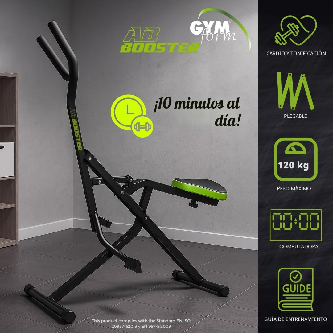 GYMFORM AB Booster Plus + Sauna Slimmer, Máquina de musculación, Equipo de Entrenamiento Completo, Ejercicio aeróbico Multifuncional y Tonificación, Computador + Faja Reductora Efecto Sauna