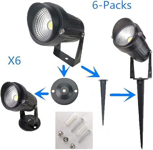 Miniatura 7 de QUANS Paquete de 6 focos LED de bajo voltaje de 5 W, luz blanca cálida de 12 V 24 V CC, luz LED, accesorio de montaje en pared, soporte de estaca