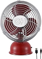 Vista 3 de Good Housekeeping 92521 All-Metal 5" Retro Oscillating USB-Powered Personal Fan, Crimson Red