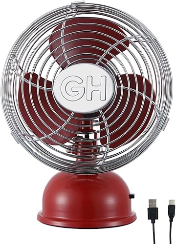 Miniatura 3 de Good Housekeeping 92521 Ventilador personal oscilante retro de 5 pulgadas, alimentado por USB, color rojo carmesí