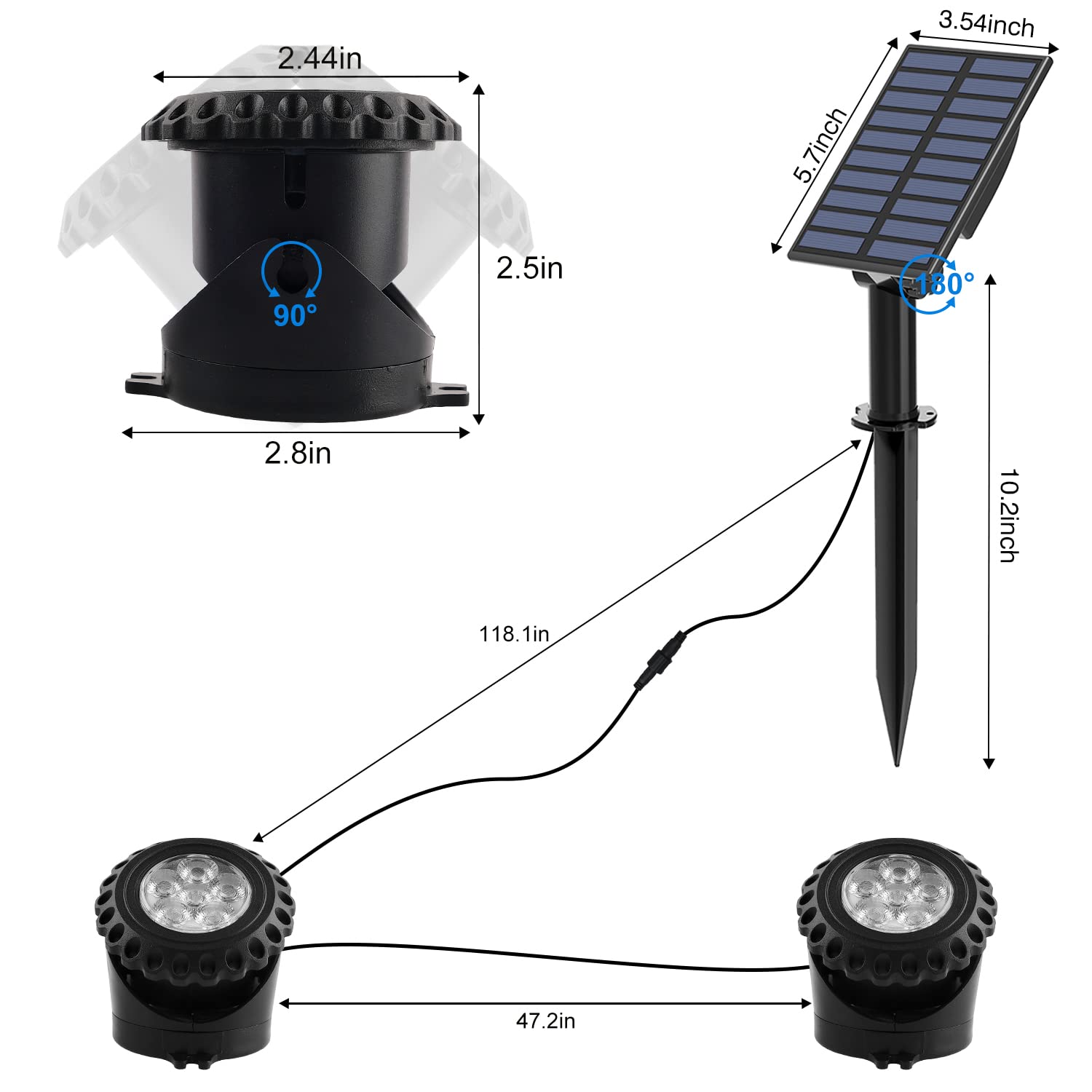 NATPOW Luces para Estanque Solares, 2 en 1 Luz Solar Focos Sumergibles, 6 Colores Luz Solar para Estanque, IP68 Impemeable para Piscina Jardín Patio Caminos