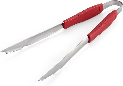 Miniatura 2 de Farberware Pinzas de acero inoxidable para barbacoa con borde festoneado, 15.75 pulgadas, color rojo