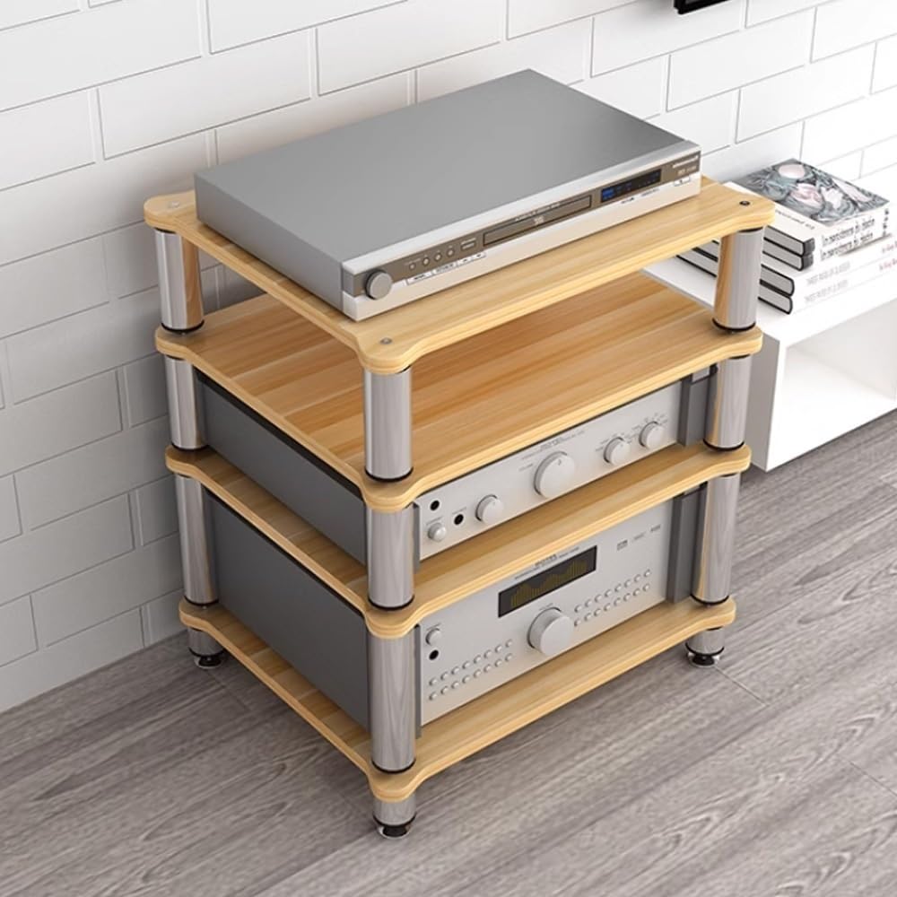 Mobiletto Stereo a 2, 3 e 4 Ripiani, Supporto per Supporti AV, Rack Audio Aperto, mobiletto per componenti, Rack HiFi, mobiletto per archiviazione multimediale, Supporto per Giradischi (Noce