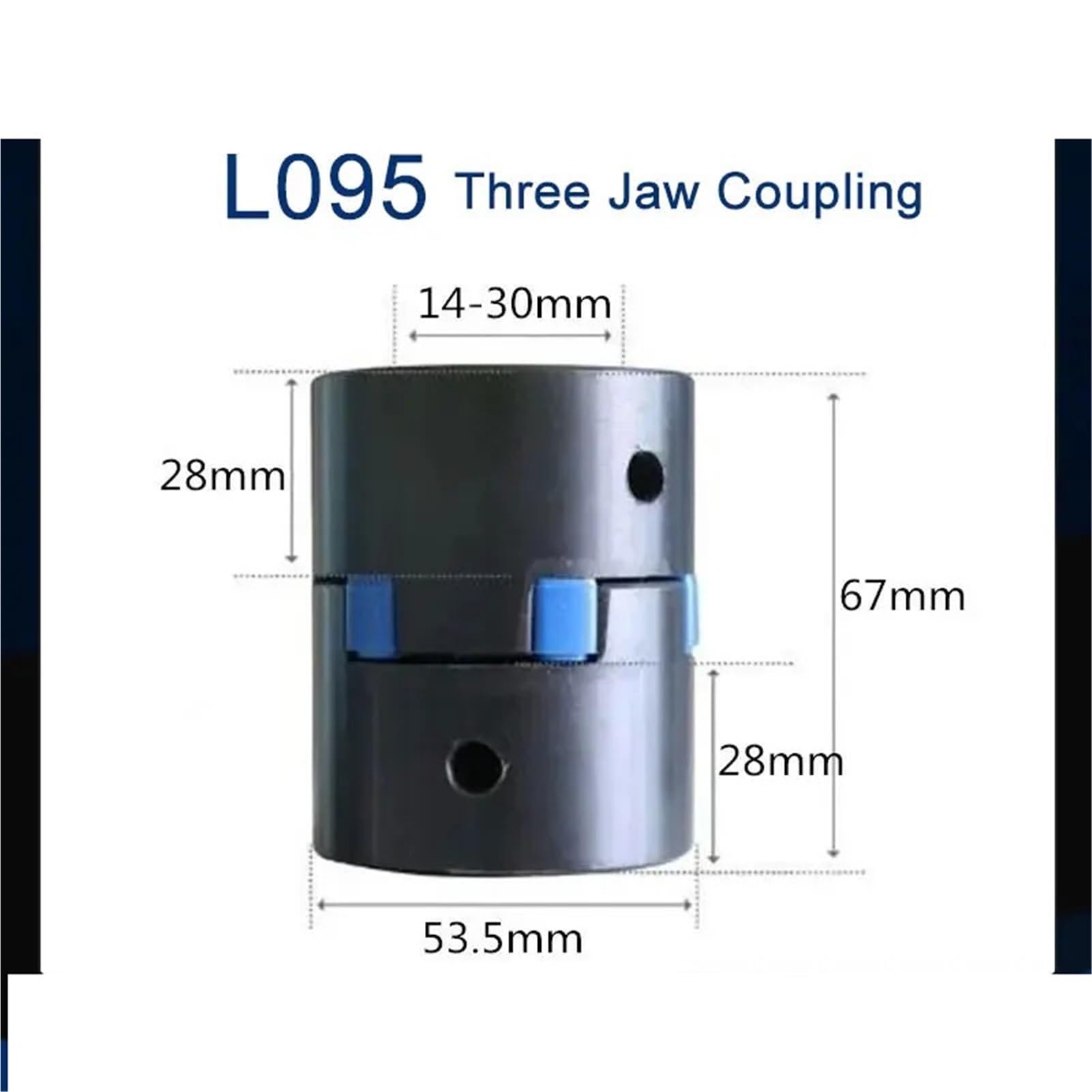 Compatible con acoplamiento de eje de tres mordazas L095 D53.5 L67: acoplador ciruela de alto par for aplicaciones CNC, de grabado y de motor.(16x30mm)