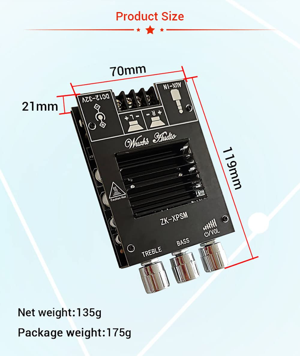 WANGCL ZK-XPSM 150W + 150W TDA7498E Audio-Leistungsverstärker Equalizer BT 5.0 Stereo Subwoofer HiFi Klasse D Digital Musik Heimkino AUX Verstärker