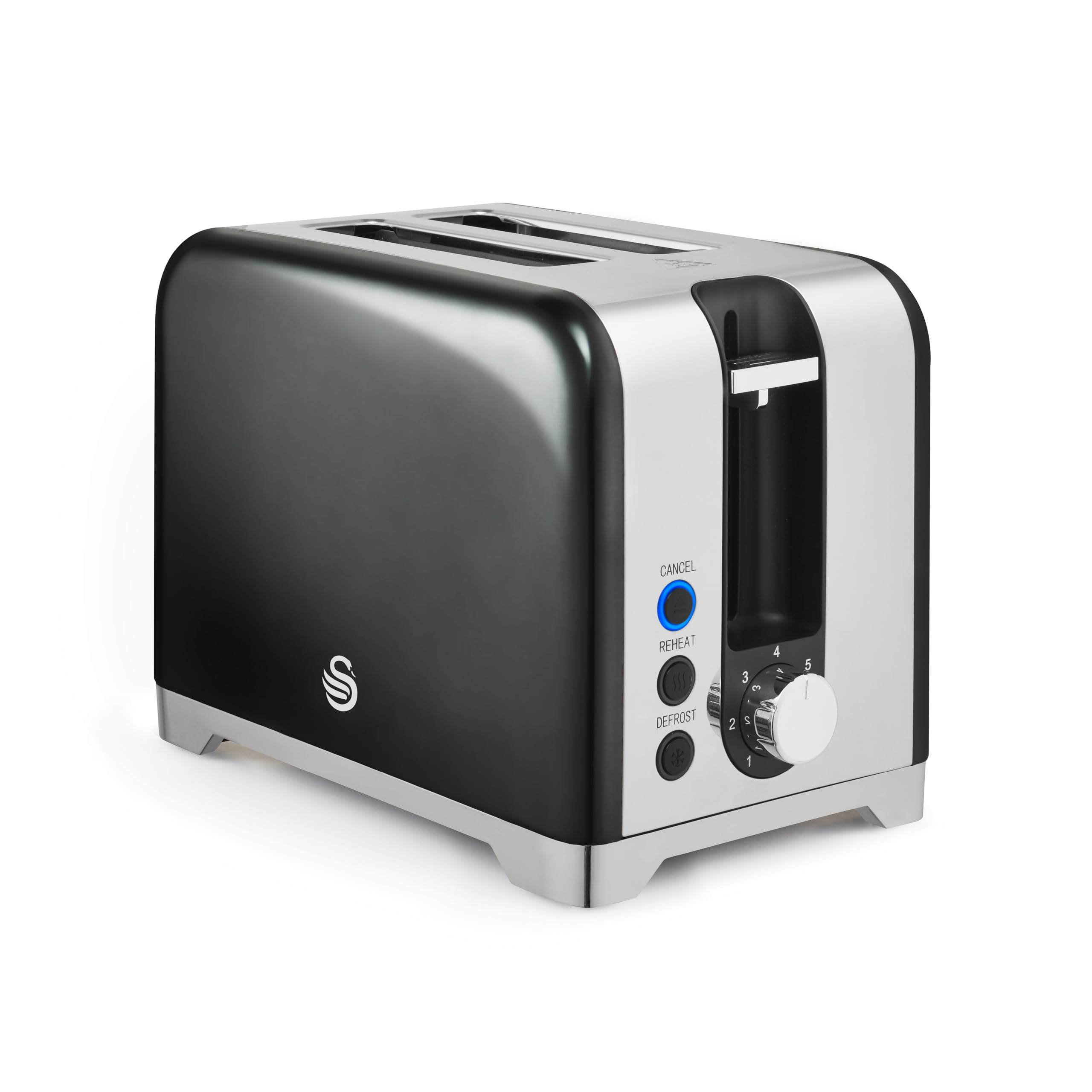Swan ST19031GRP Solace 2 Slice Toaster, Premium Stainless Steel with a High Gloss Finish, 7 Browning Levels, Defrost, Reheat and Cancel Functions, Non-Slip Feet, Self-Centring Function, 930W,Graphite