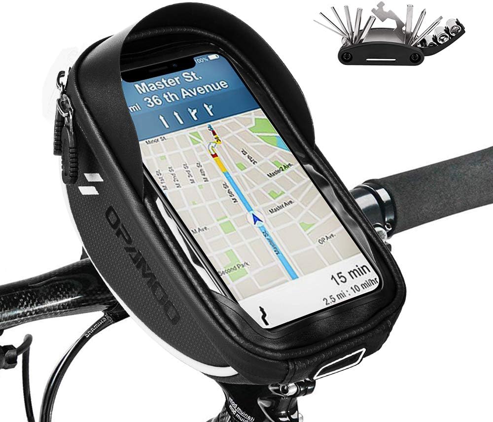 Bike Bicycle Phone Mount Bags - Waterproof Front Frame Top Tube Handlebar Bags with Touch Screen Phone Holder Case Sports Bicycle Bike Storage Bag Cycling Pack Fits iPhone 7 8 Plus xs max (Grey)