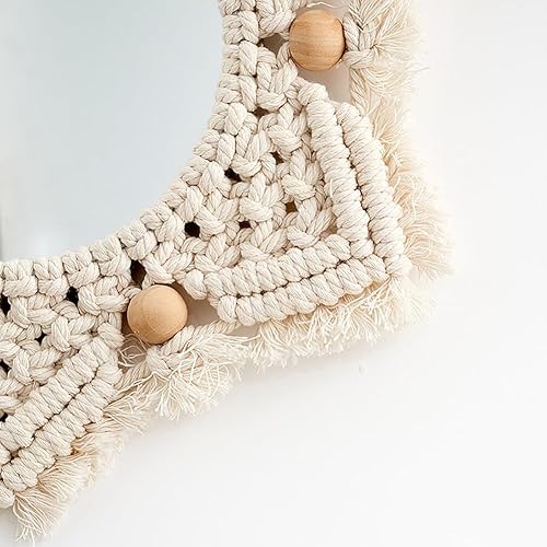 Miniatura 8 de AVCULT Espejo de pared bohemio, espejo de pared colgante con círculo de flecos, espejo colgante redondo, arte bohemio rústico para dormitorio, sala