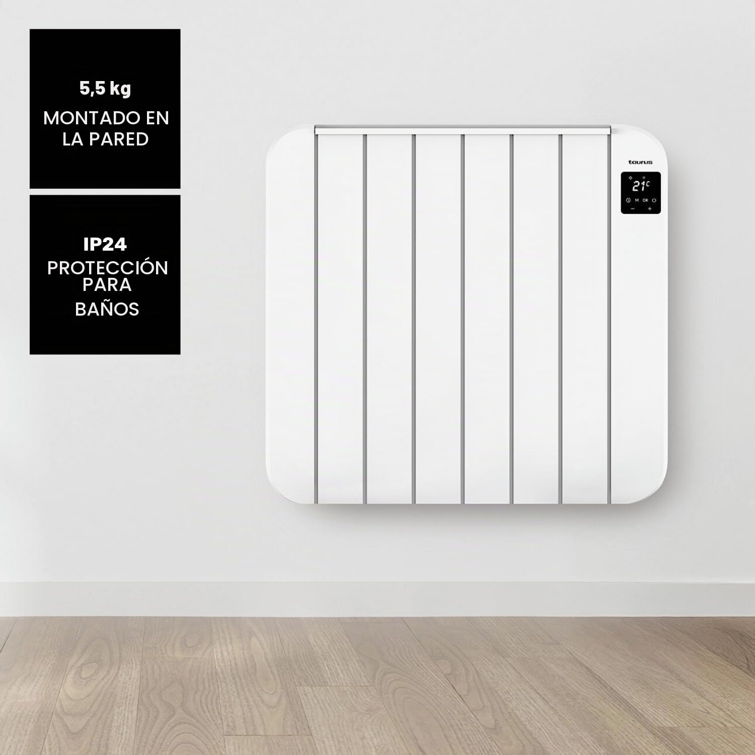 Taurus - Radiador Eléctrico 1500W, 6 Elementos, Programable 24/7, LCD
