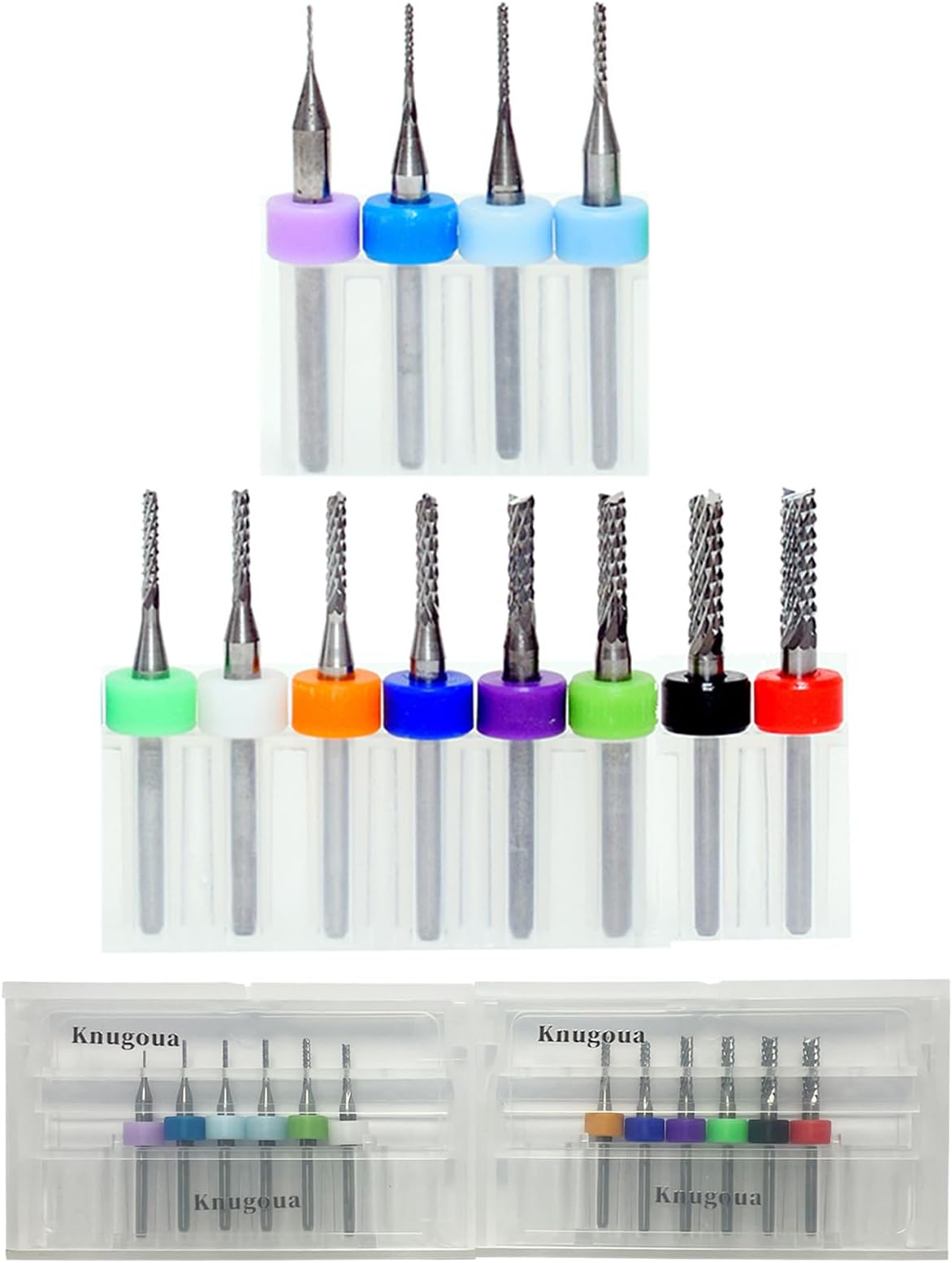 End Mill Sets, Tungsten Steel CNC Router Burrs End Milling Engraving Bits Drilling Hole Tool for PCB Circuit Board, Plastic, Fiber, Wood, Copper 0.5~3.175mm Set of 12