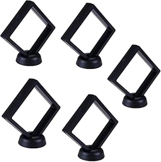 5 Pcs 3D Floating Frame Display Holder with Stands, Thin Film Jewelry Storage Box Coin Display Case, PE Suspension Frames Container for Medallions Stamps Chip Pin Butterfly Specimens (2.5 x 2.5in)