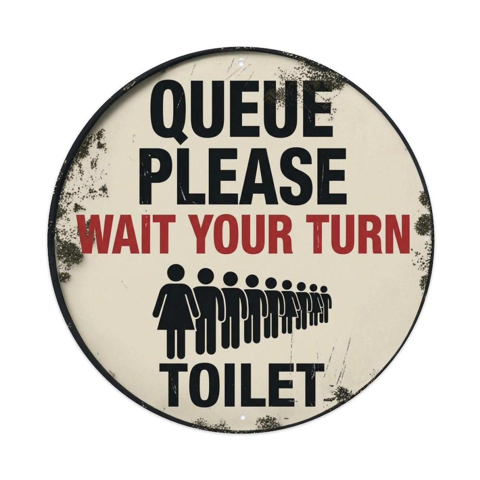Metal Tin Sign Queue Please Wait Your Turn Toilet Warning Sign