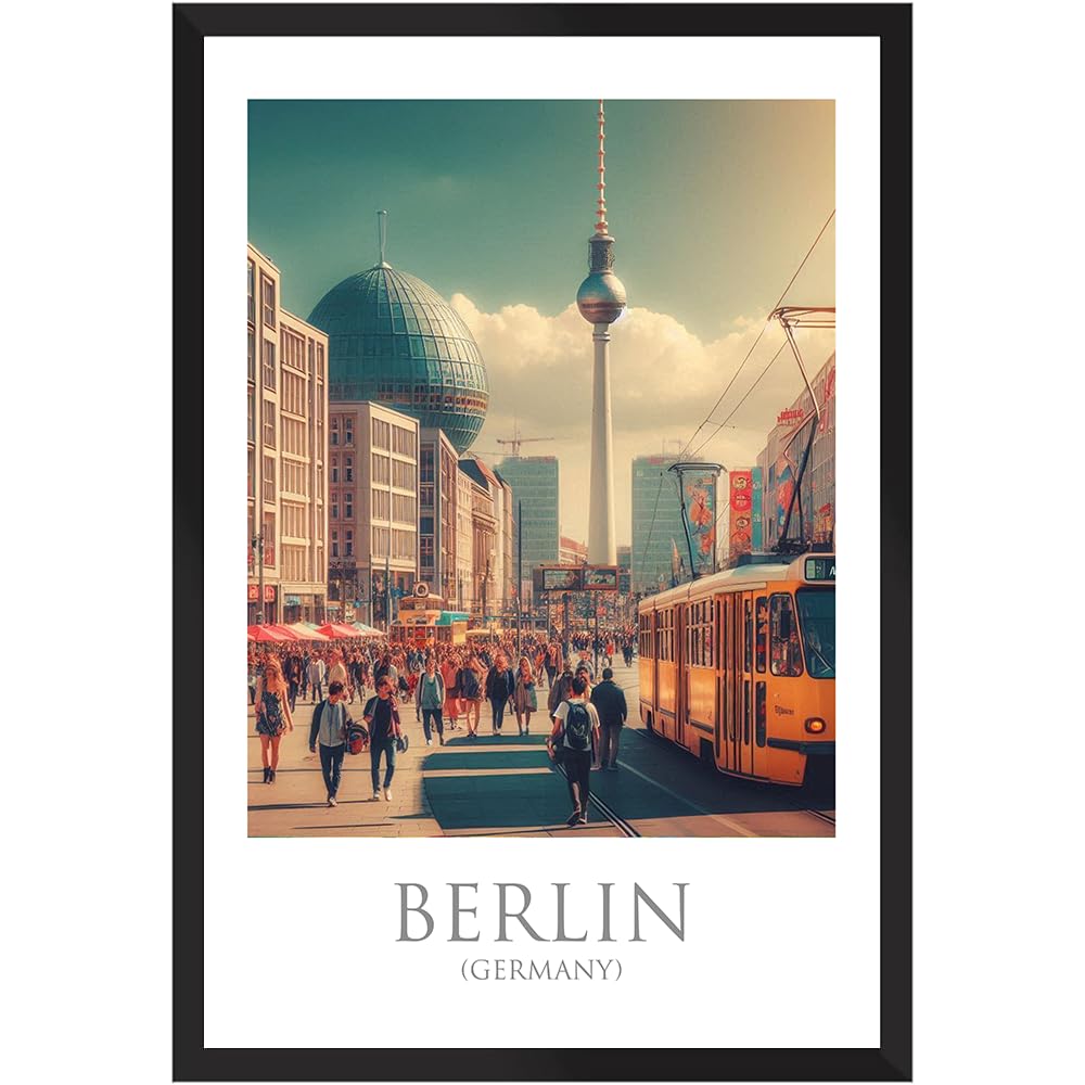 JUNOMI® Poster di Berlino, formato DIN A4 con cornice nera, DIN A4 per