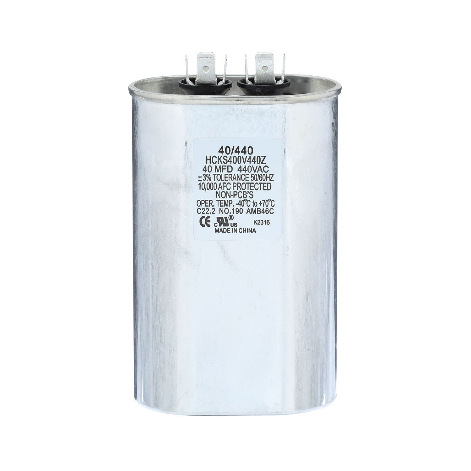 TRADEPRO (TP-CAP-40/440) 40 MFD (Microfarads) 440 Volt Oval Single Run Capacitor | 60,000 Hour Operating Life, Aluminum Composition, -40°F to 158°F (-