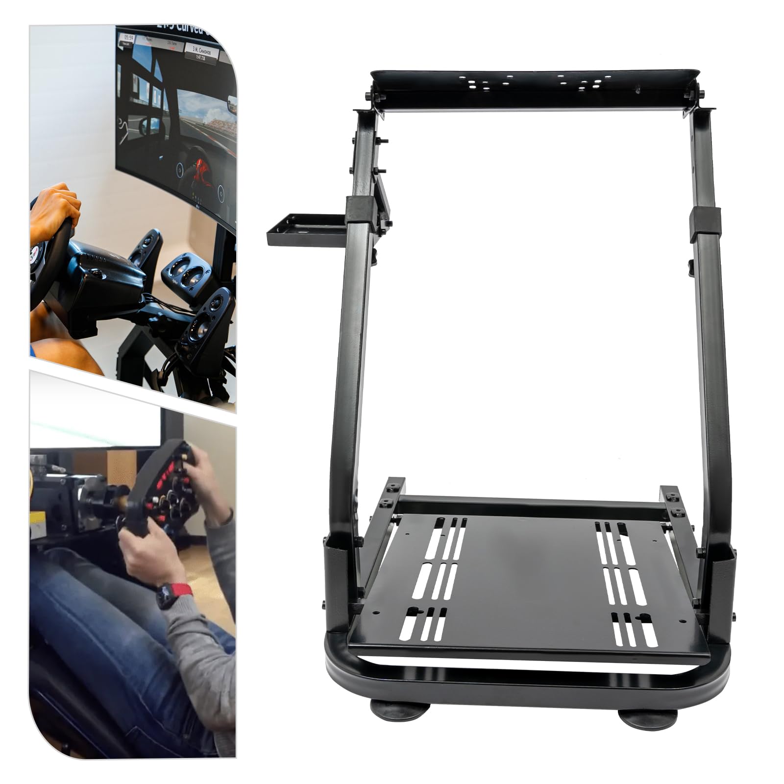 Supporto per volante da corsa, in ferro, regolabile in altezza (56 – 78 cm) e pieghevole, 3 livelli di pedale, supporto per volante regolabile in altezza