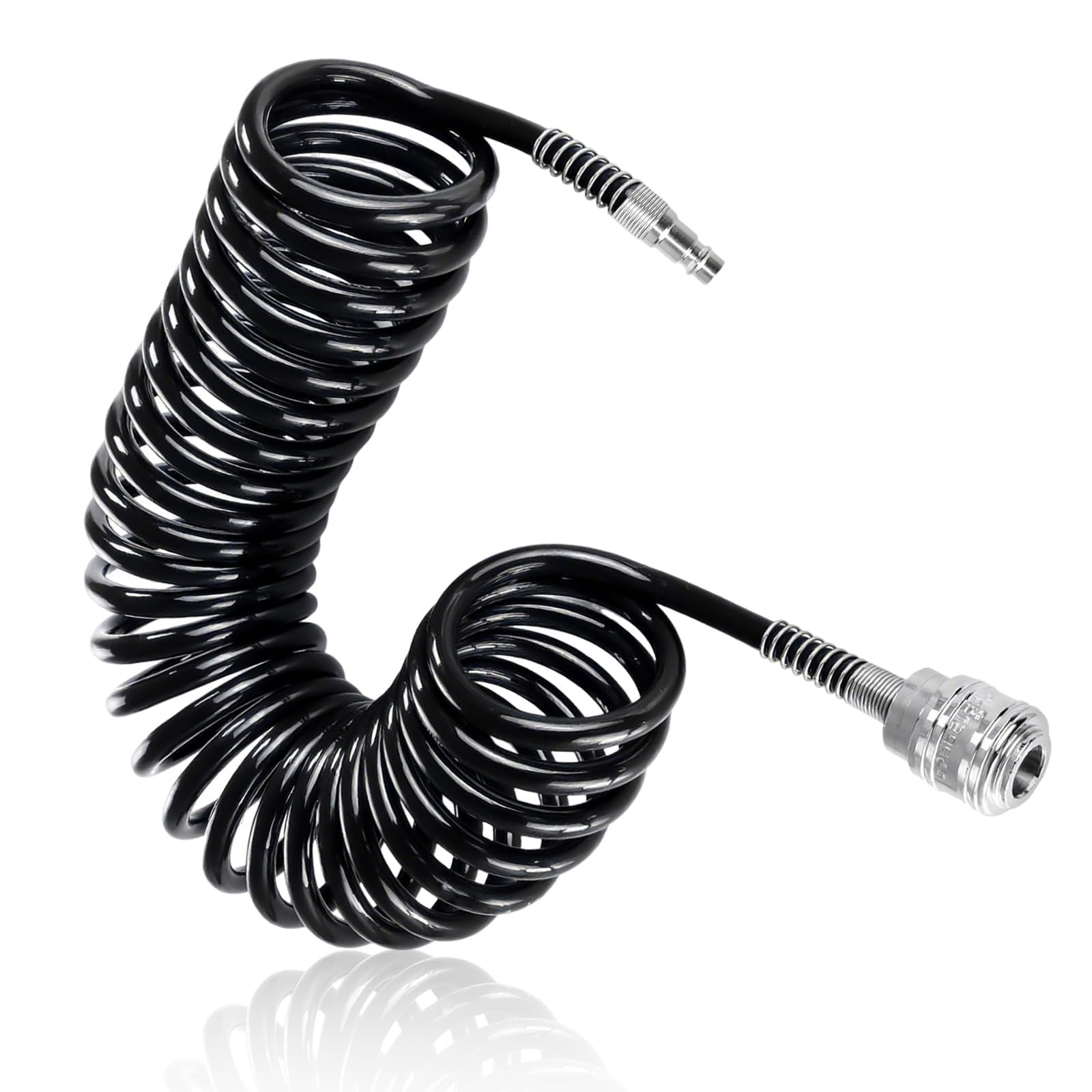 TIANLIN 5M PU Air Compressor Hose Black, with 1/4" Quick Connect Fittings, Coiled Air Line Hose 8mm x 12mm (Max Pressure 10 Bar) for Compressor — image 1