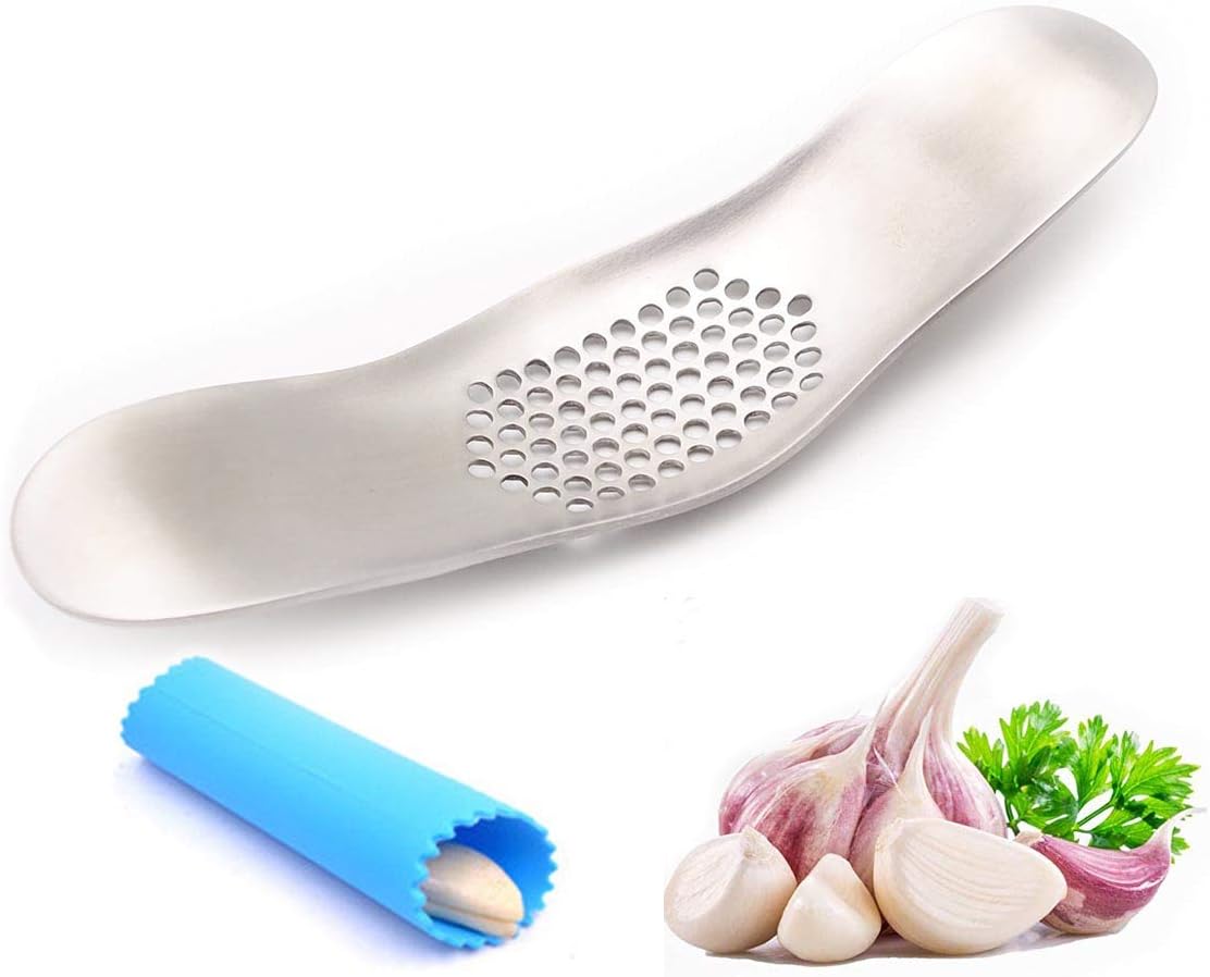 Garlic Rocker Crusher Mincer Press Dishwasher Safe, Stainless Steel Garlic Crusher Press