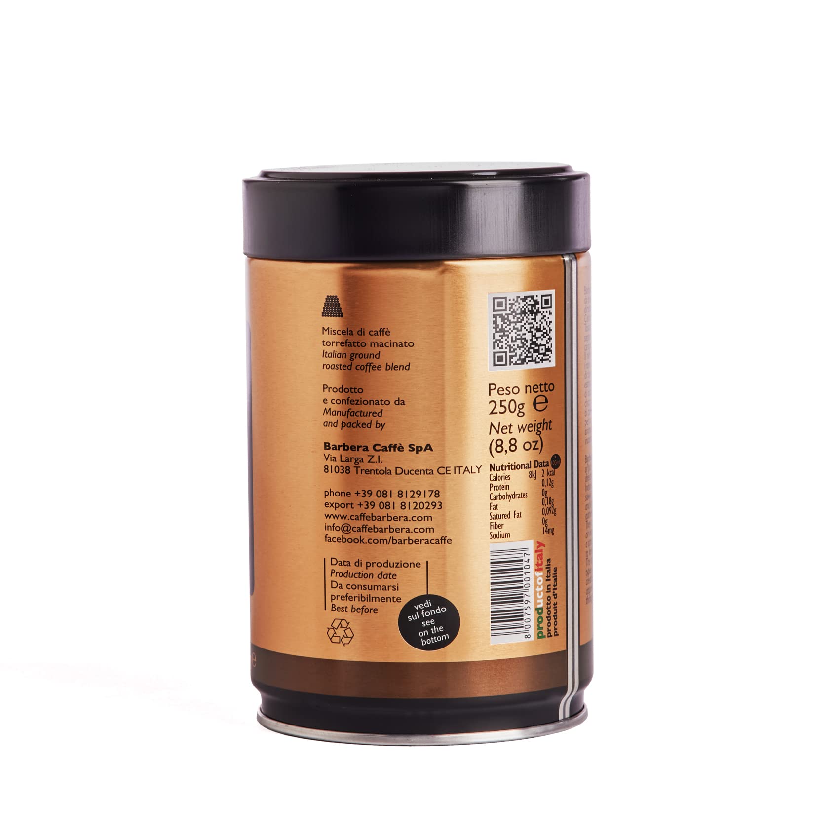 Caffè Barbera – Moka da 3 Tazze – Caffettiera Napoletana + 250gr di Caffè Macinato lattina + Set Tazzine 6pz– Idea Regalo