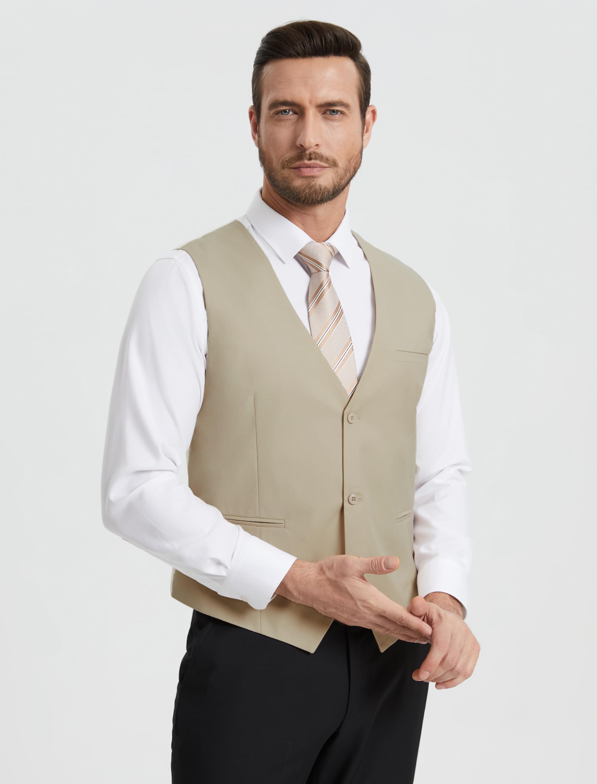 HISDERN Chaleco Traje Hombre Elegante Formal Clásico Color Liso Ajustable Chalecos de Vestir Hombre con 3 Botones Bolsillo para Boda Ceremonias Fiesta Negocio Eventos Regular Fit S-4XL