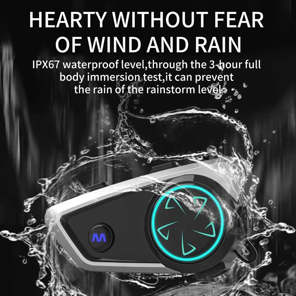 Walmeck Casco de Motocicleta X5, Auriculares, Intercomunicador de 1000M para Montar Música y Compartir, Resistente Al Agua IPX67, Reducción Ruido con Batería 20H (Negra #-2)