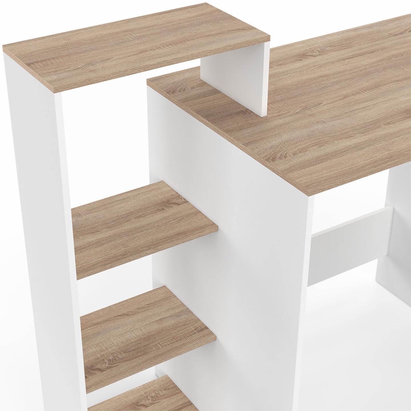 IDMarket – Escritorio con estantes laterales modulares Lilian, madera imitación de haya y blanco