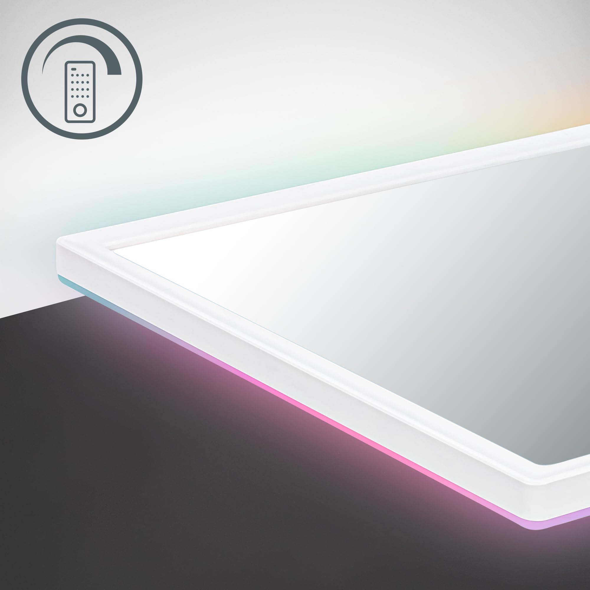 B.K.Licht - Lampada da soffitto LED piatta con telecomando, retroilluminazione RGBIC, superficie luminosa CCT, dimmerabile, lampada, plafoniera, lampada da soggiorno, pannello 58x20x2,5 cm, bianco