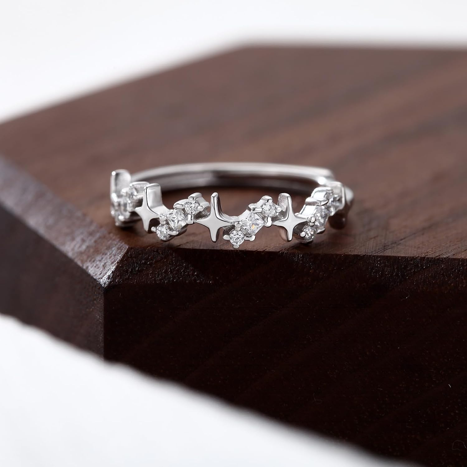 Cubic Zirconia Cross Star Stacking Open Ring for Women 925 Sterling Silver Engagement Promise Eternity Adjustable Knuckle Finger Rings Dainty Jewelry for Her Wedding Band