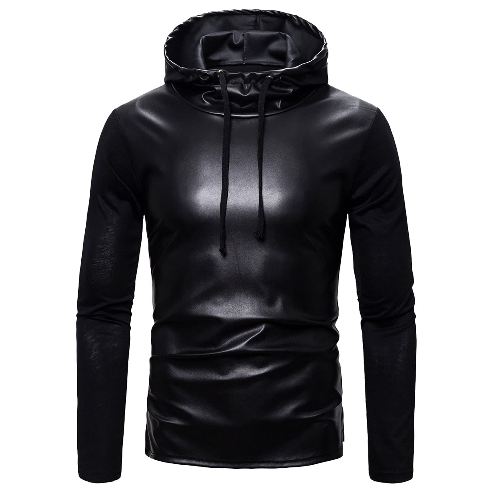 Pull en Cuir Veste Top, Veste de Moto en Cuir pour Hommes à Capuche Fermeture éclair Mode Vintage Décontracté Extérieur Coupe-Vent Veste Manteau