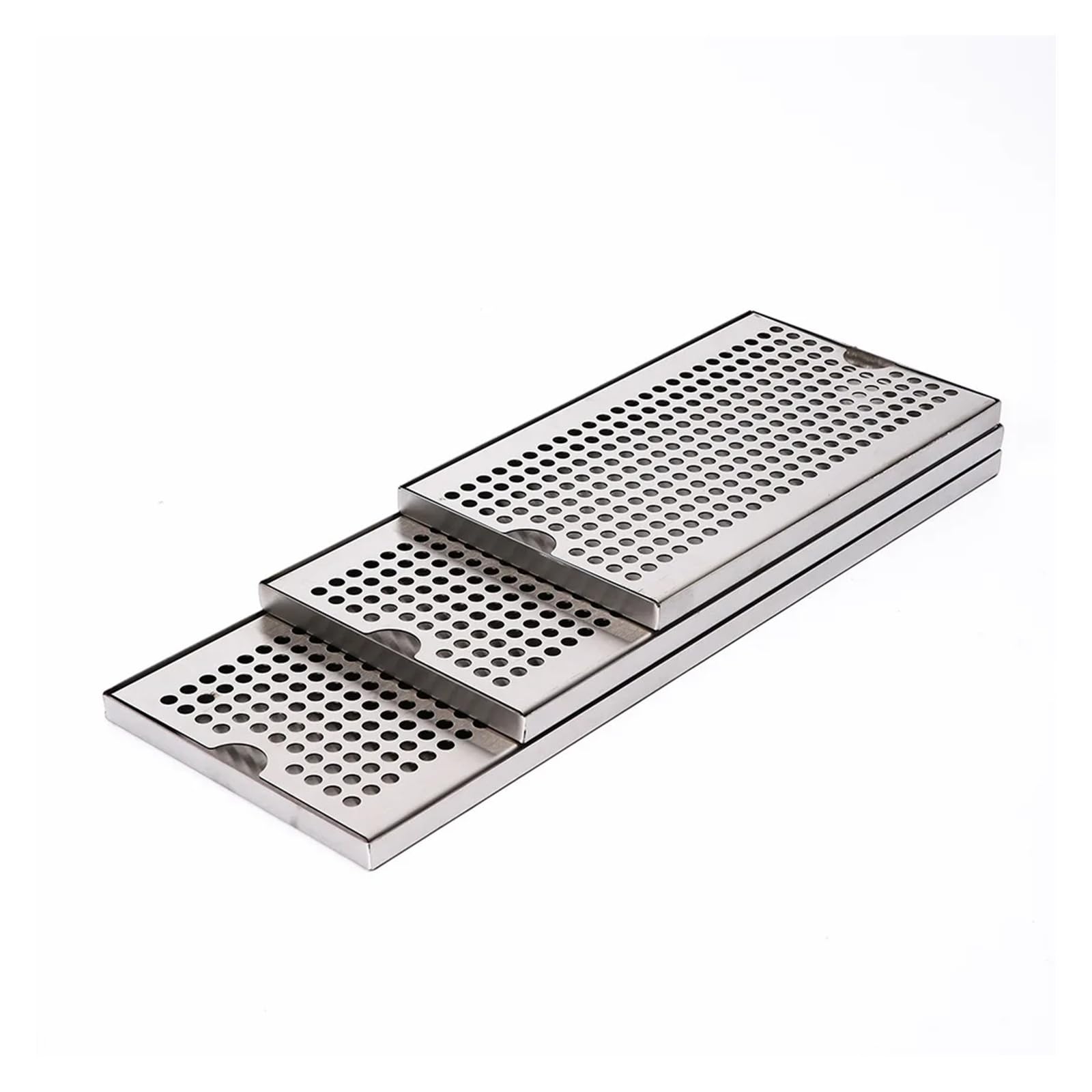 Vassoio raccogligocce in Metallo di Acciaio Inox 304 da 30 cm, 40 cm, 50 cm - Vassoio raccogligocce Forato per Birra e Bar, Adatto per cucine e Bar Domestici, Facile da Pulire (Argento - L)