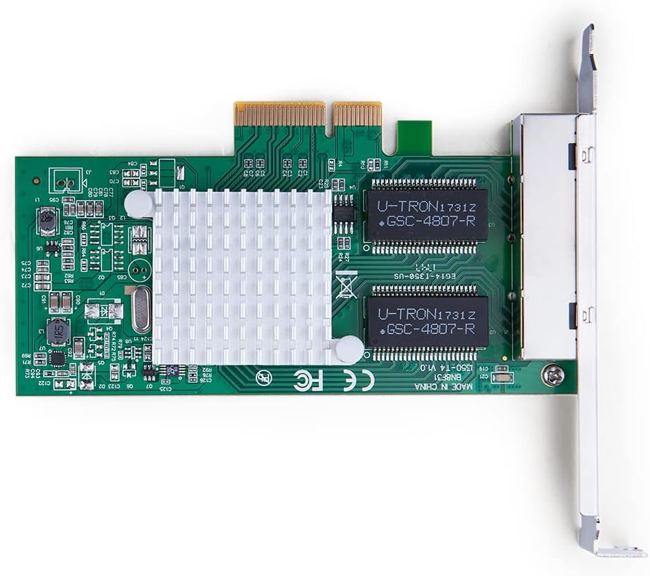 Black Friday 🔥 1.25G Gigabit Network Card (NIC) with Intel I350-AM4 Controller - 10/100/1000Mbps PCI Express Network Adapter Compatible for I350-T4, Quad RJ45 Ports, PCI-E 2.1 X4