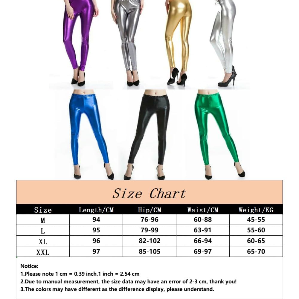 JCVBN Damskie Solidne Metaliczne Zielone Złoto Srebrne Legginsy Impreza Rave Booty Skinny Spodnie Błyszczące Fitness Ołówek Legginsy