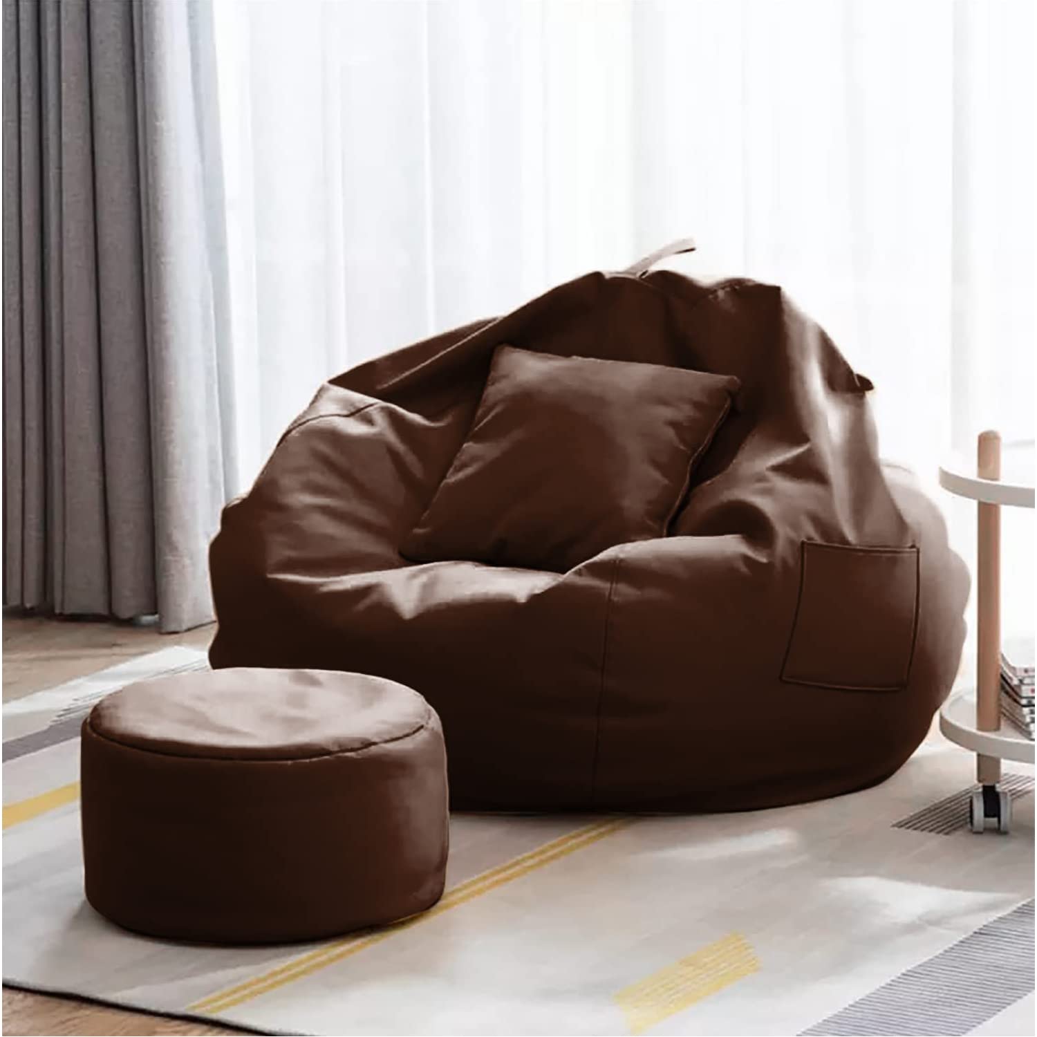 Raya Collection� 4XL Jumbo Big Size Leatherette Tear Drop Shape Bean Bag Cover with Round Puffy Cover and Cousion Cover Without Beans Cover Only (Brown) (B0BVM5NKFC) Amazon Price History, Amazon Price Tracker