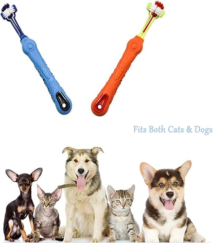 Miniatura 6 de Orgrimmar 2 cepillos de dientes de tres caras para mascotas, cepillo de dientes para perro, mal aliento, sarro, cuidado de dientes, perro, gato,